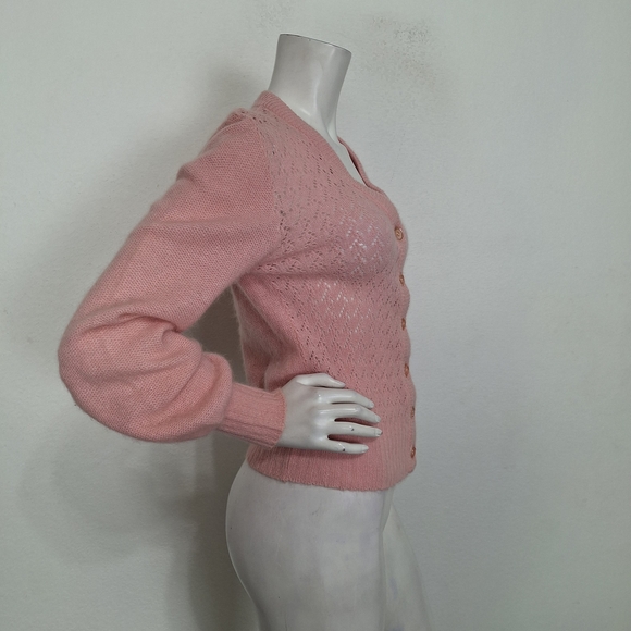 Vintage 80's Slade New Zealand Pink Lambswool Angora Blend Soft Cardigan Size S - Picture 5 of 13